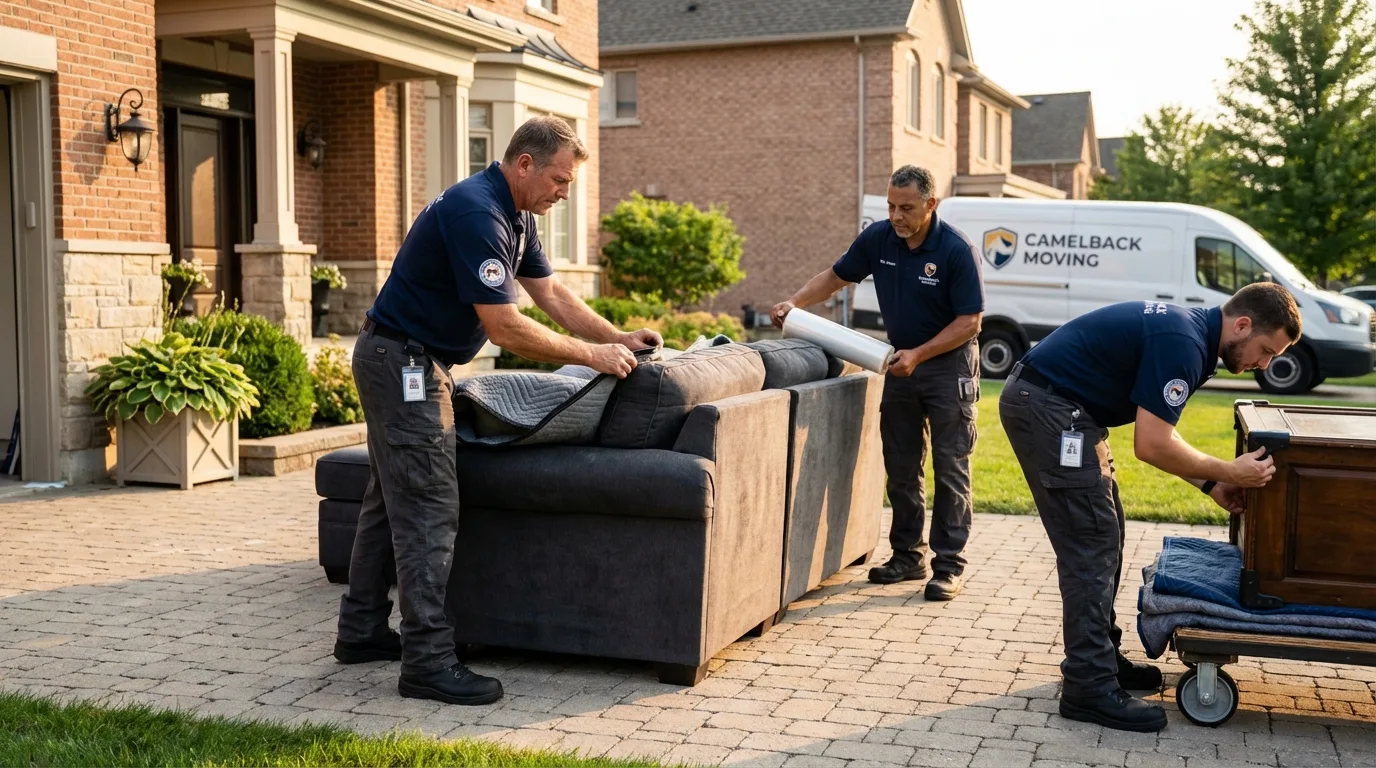 Large estate moving crew wrapping furniture in New Richland, MN