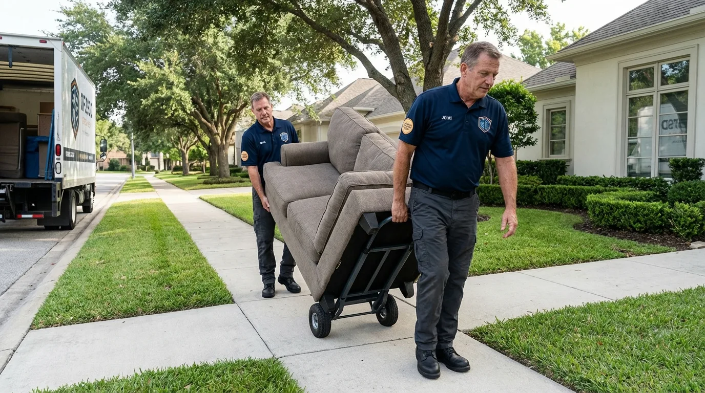 Local residential moving crew loading furniture in New Richland, MN